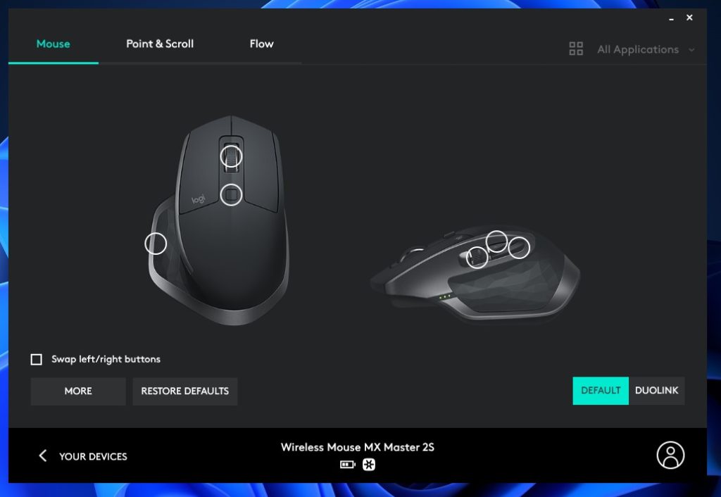 نرم افزار Logitech Options تنظیمات ماوس
